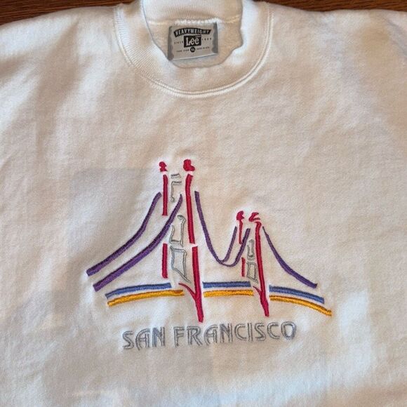 Vintage 80’s 90’s Lee Heavyweight White Graphic Sweatshirt Embroidered San Franc - Picture 1 of 11